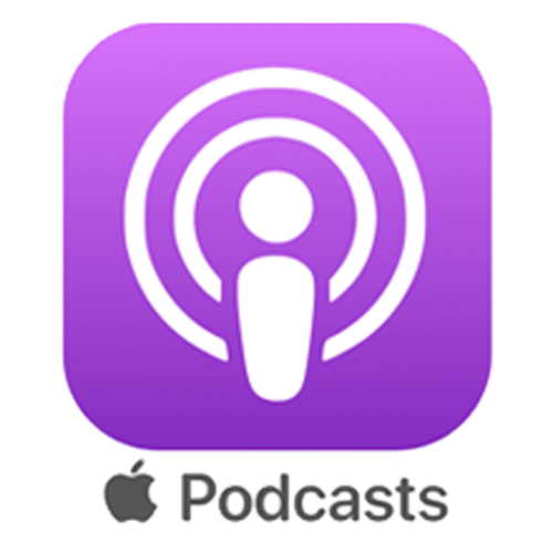 A purple apple logo with the word podcasts on it, integrated into the Elementor footer design (#58)